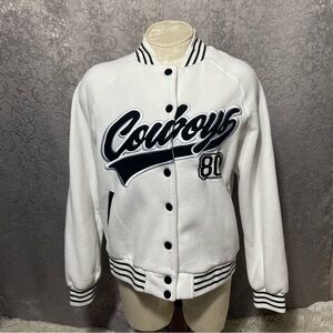 Edikted White Cowboys Rodeo Sweatshirt Varsity Jacket Sz XS